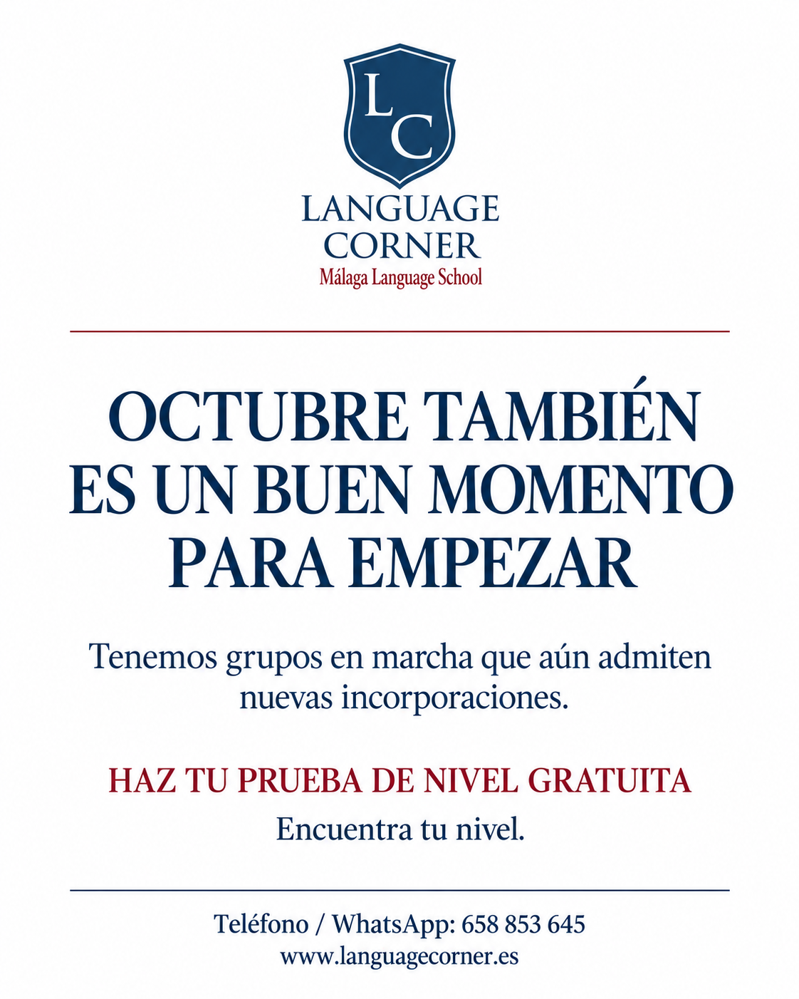 Octubre también es un buen momento para empezar en Language Corner